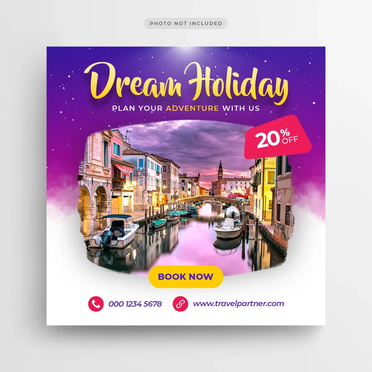 Travel Holiday Vacation Social Media Banner Square Flyer Template
