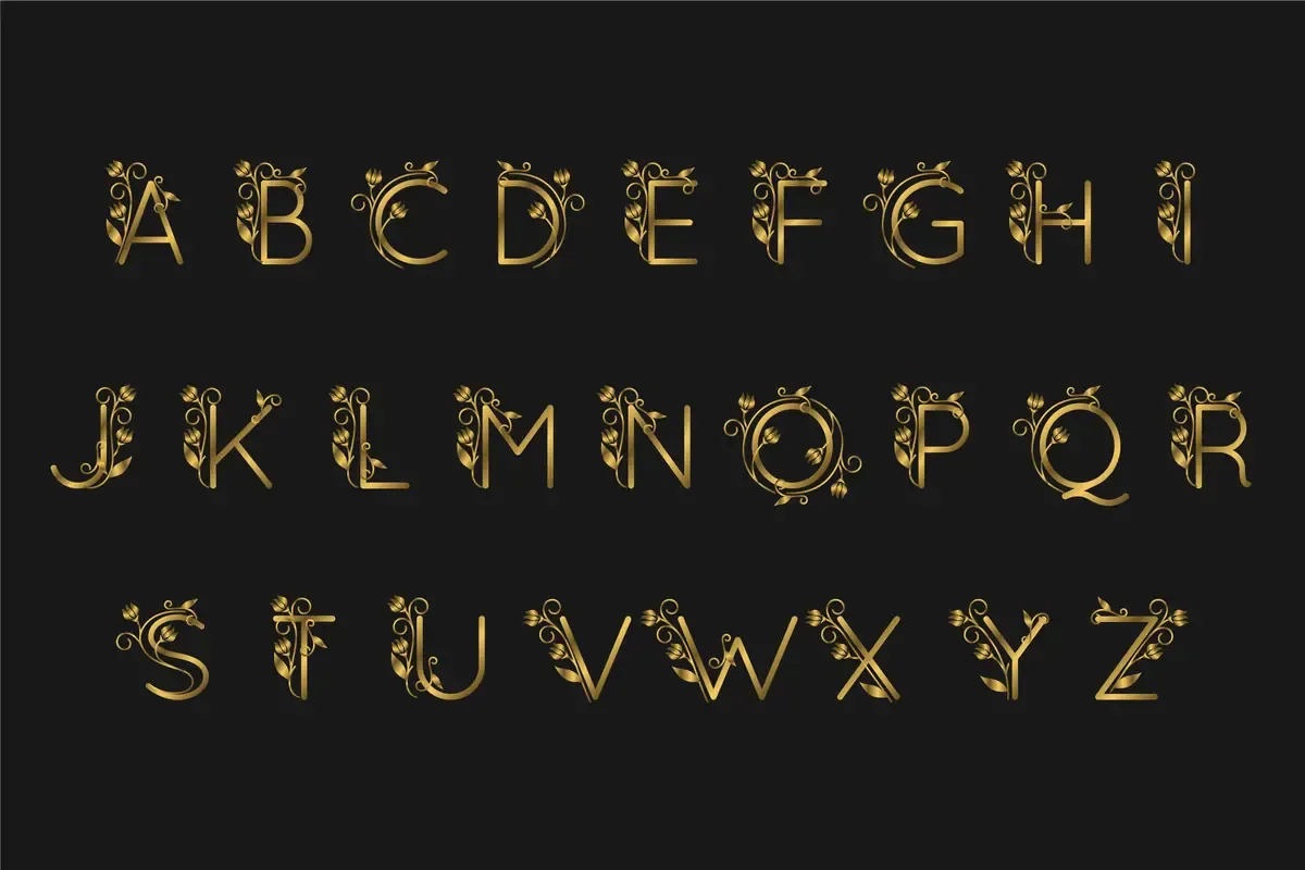 Golden Alphabet With Elegant Flowers (3)