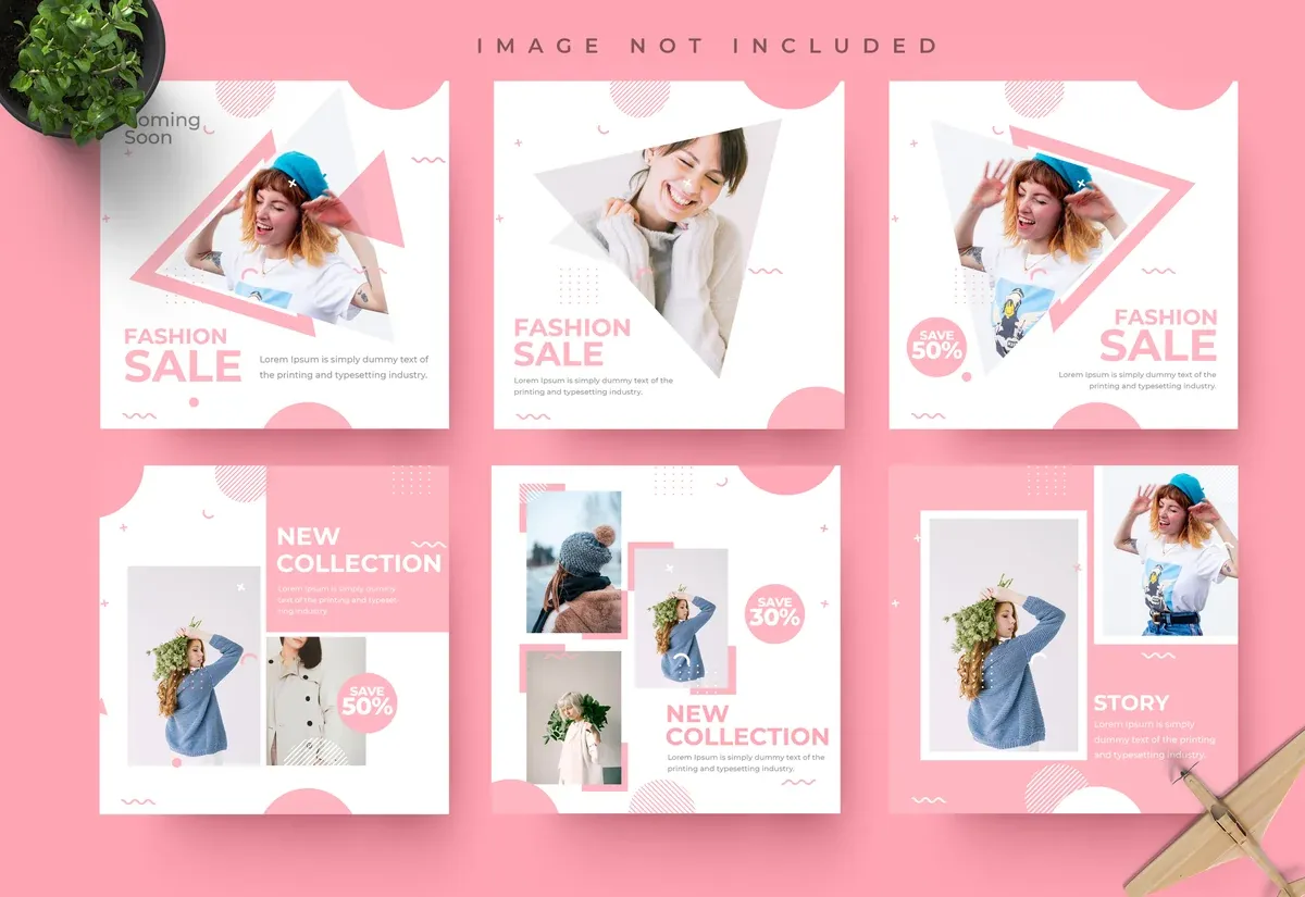 Minimalist Pink Social Media Instagram Feed Post Stories Fashion Sale Banner Template