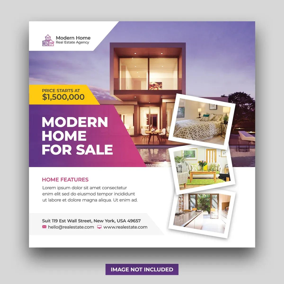 Real Estate Home For Sale Social Media Banner Square Flyer Template