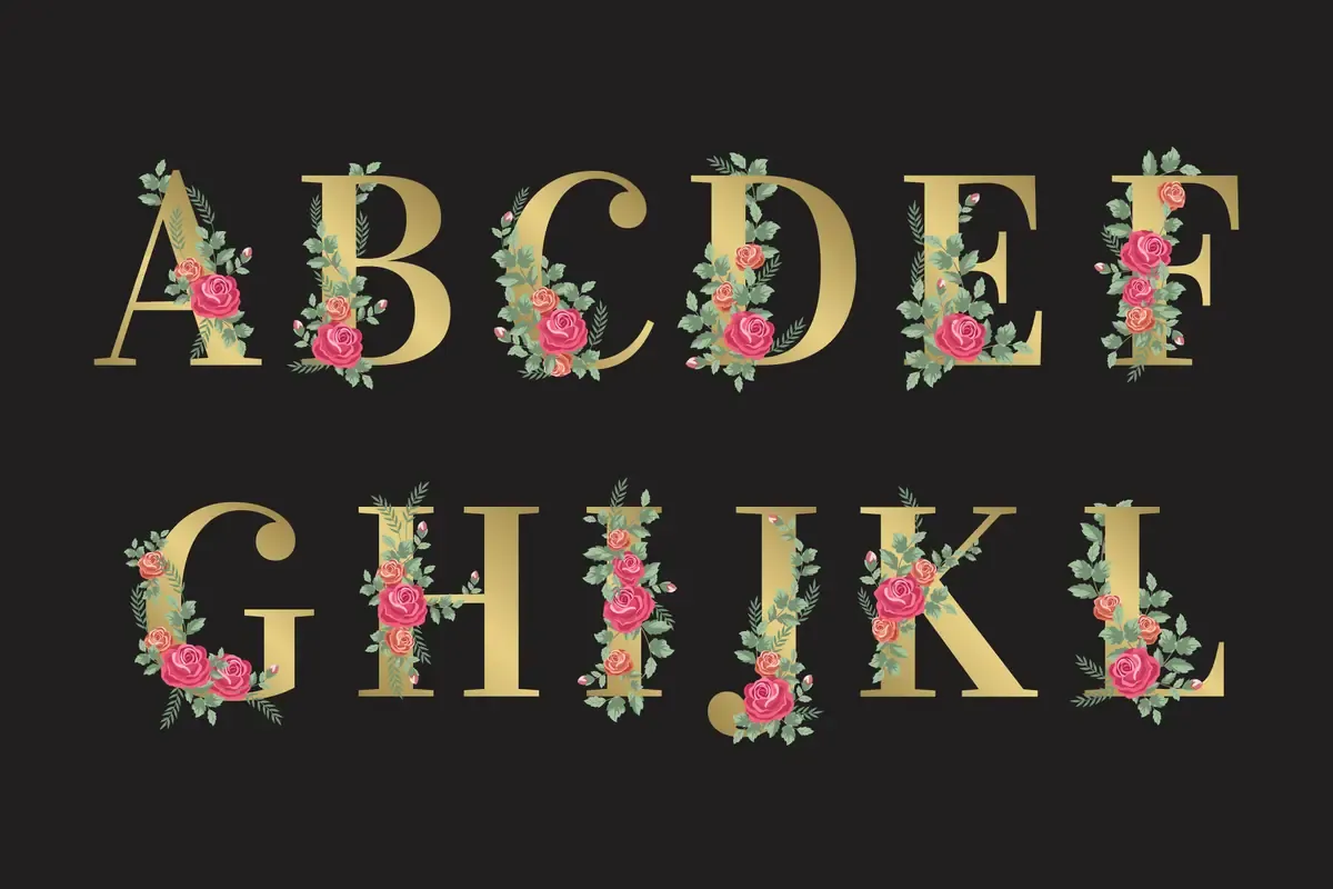 Golden Alphabet With Elegant Flowers (5)