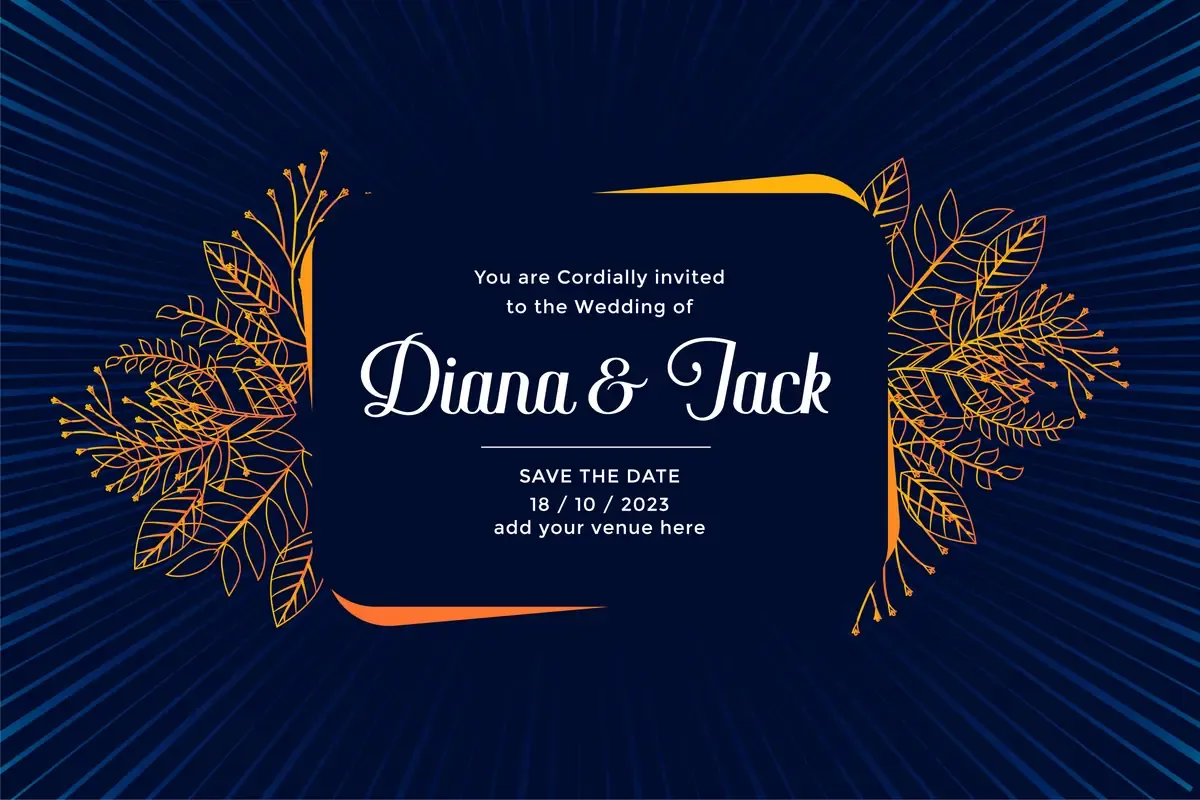 Wedding Card Design With Leaves Flourish Decoration
