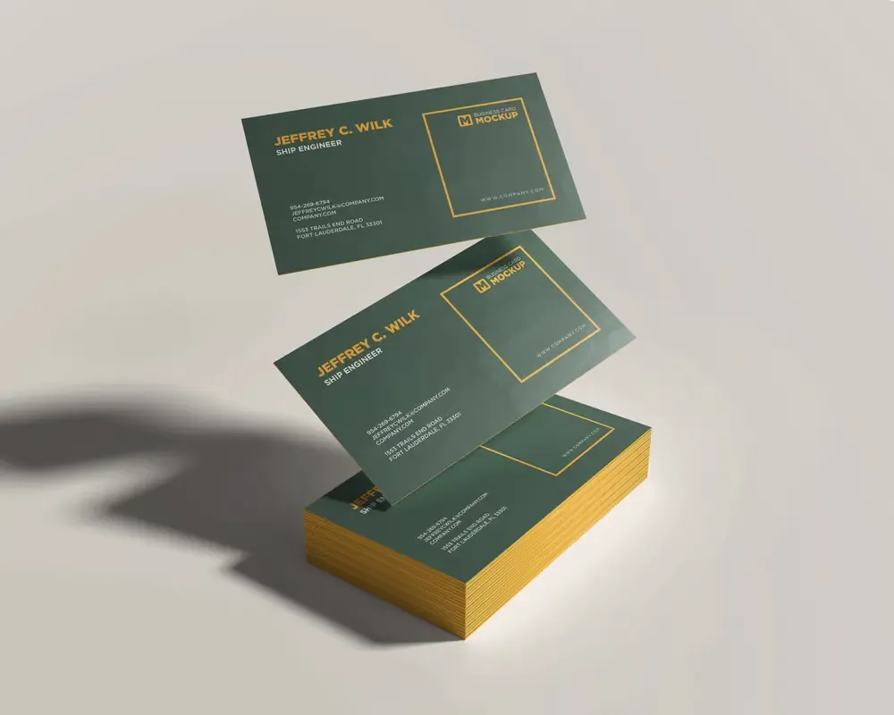 Stack Business Card Mockup With Floating Card