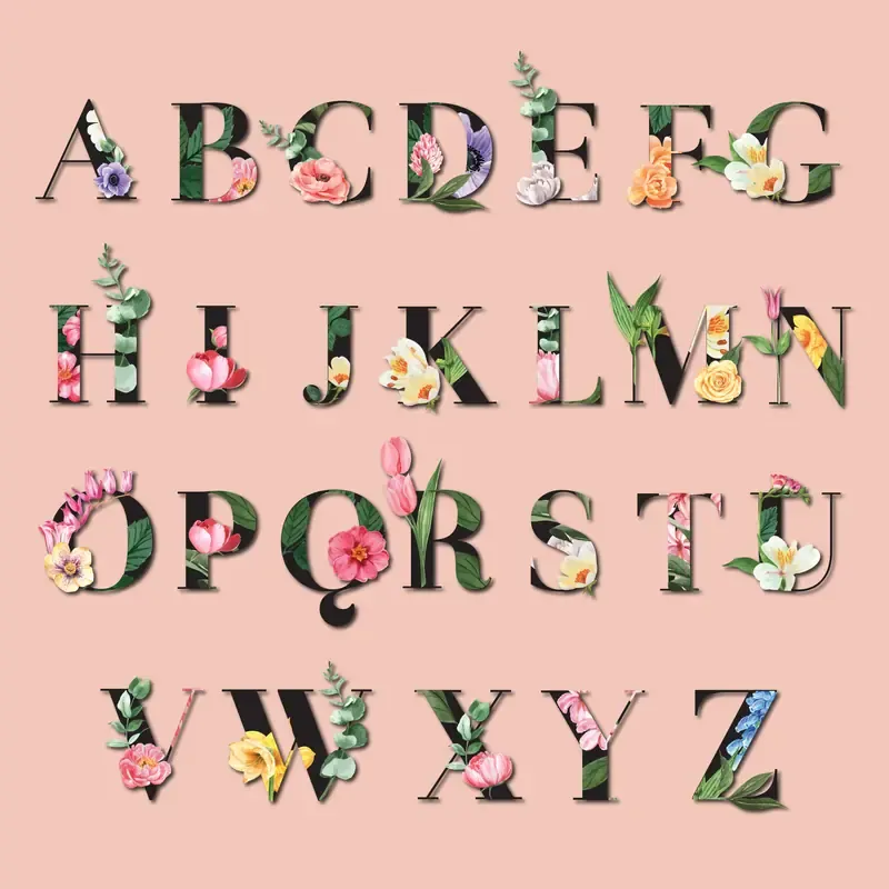 Tropical Alphabet San Serif Font Typographic Summer With Plants Foliage