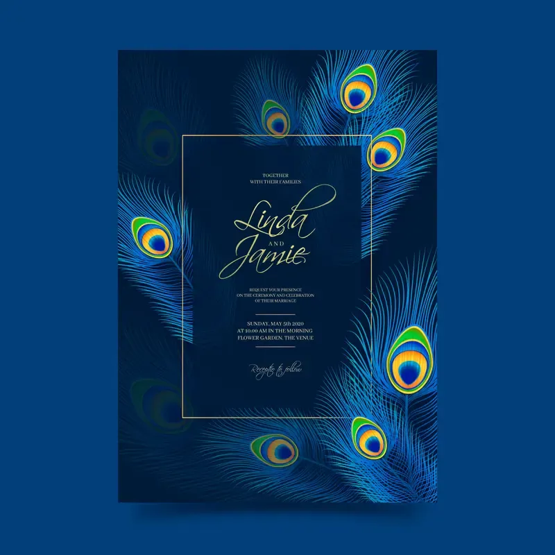 Wedding Invitation Template With Peacock Feathers (4)