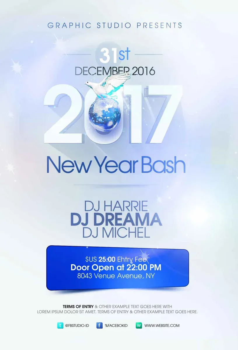 2017 New Year Party Flyer Event Ticket
