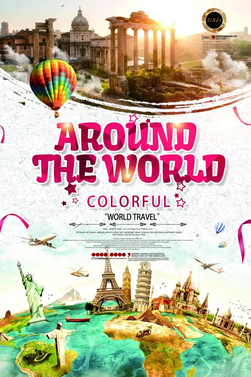 Around the World Colorful Landmarks Tour Poster