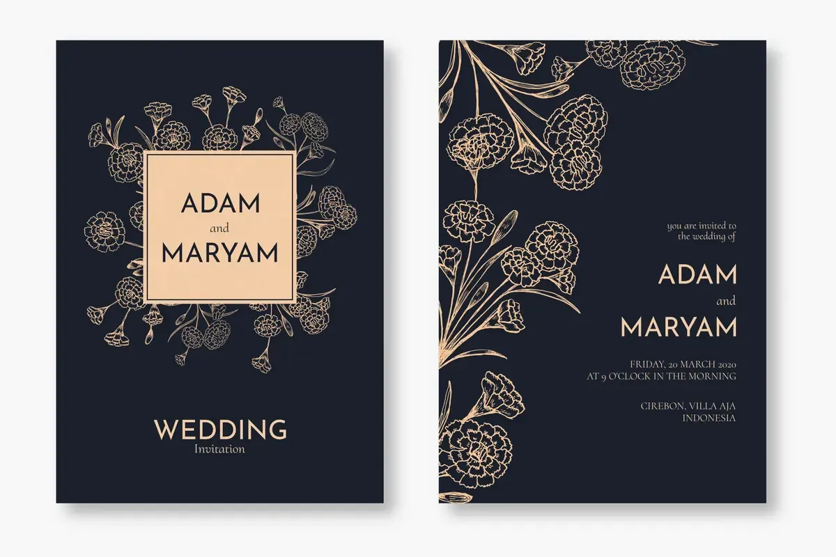 Set Classic Floral Outline Hand Drawn Luxury Wedding Invitation Design Card Templates Wedding