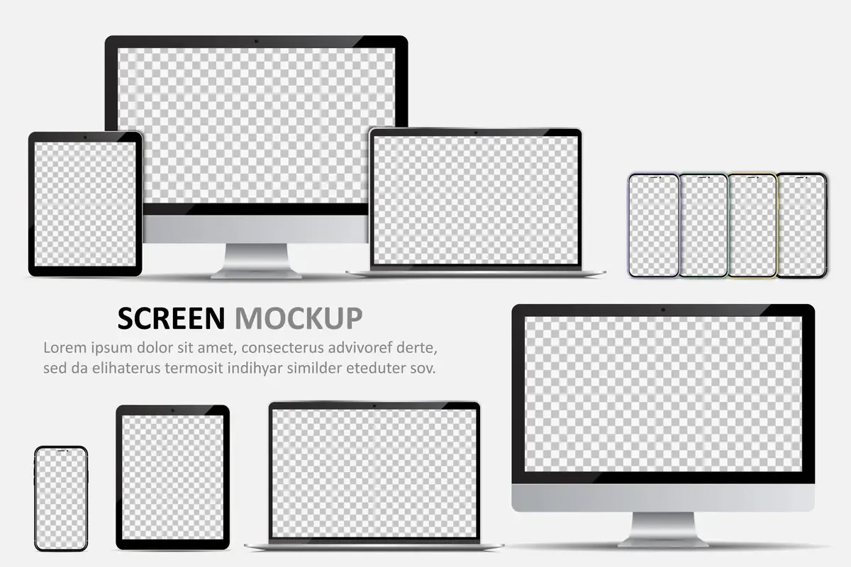 Screen Mockup Computer Monitor Laptop Tablet Smartphone With Blank Screen Design