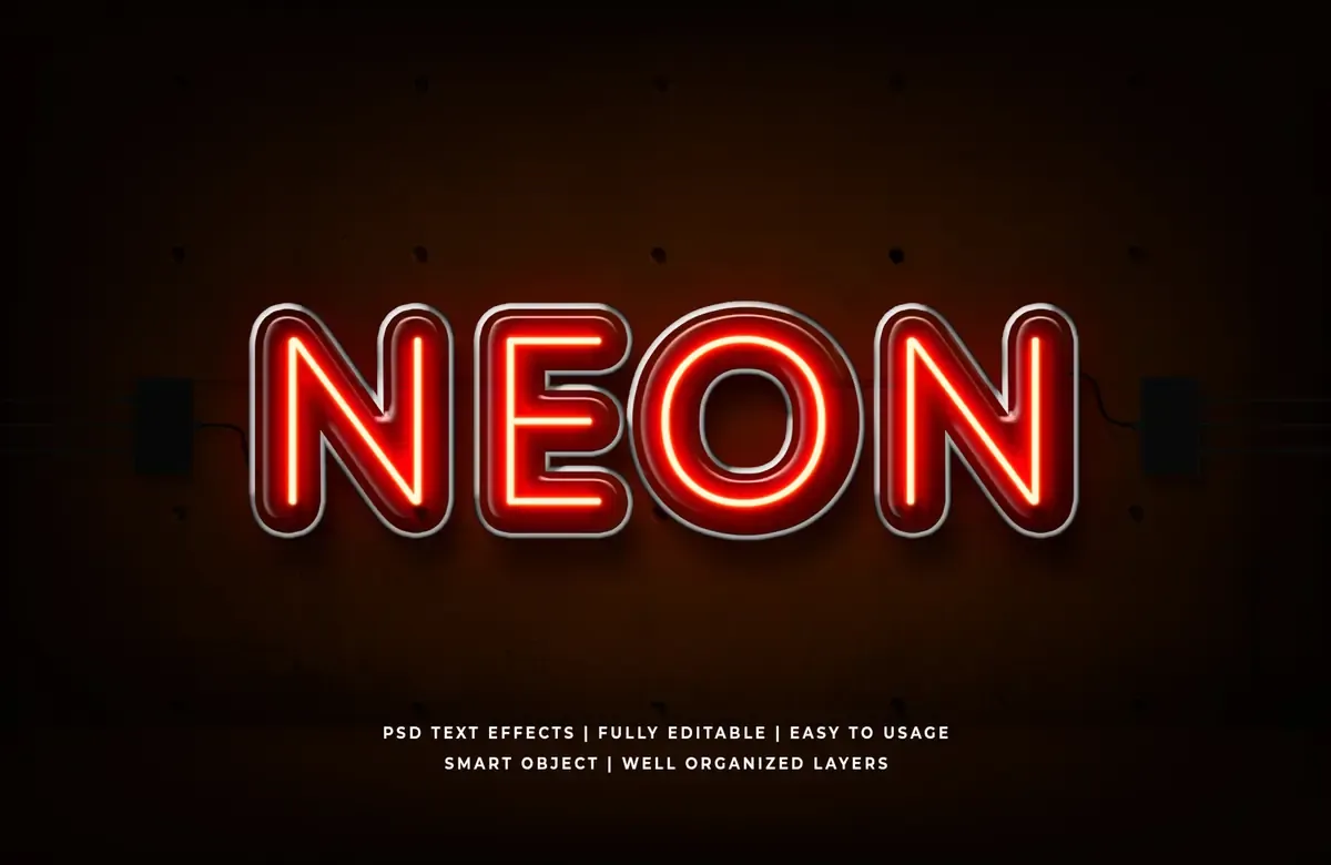 Red Neon 3D Text Style Effect Premium PSD